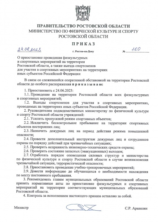 Приказ минестерства спорта Ростовской области